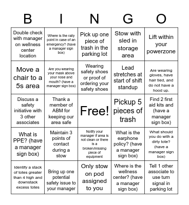 Stow Safety Bingo Card