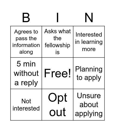 CHF Recruitment Text Bank Bingo Card