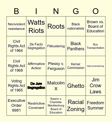 Civil Rights Bingo Card