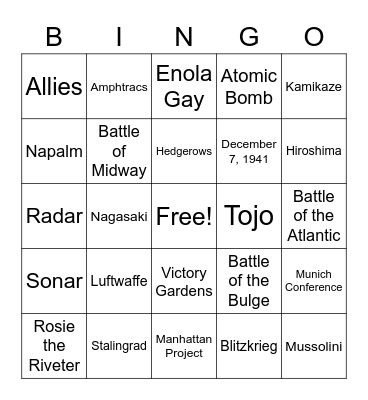 WWII Bingo Card
