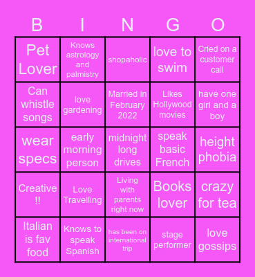 Know ARR women Bingo Card