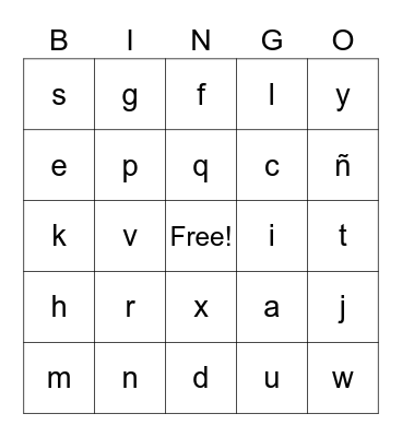 Spanish Alphabet Bingo Card