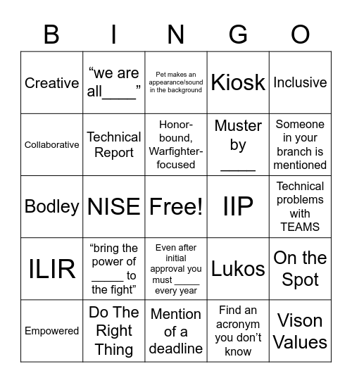 717 All Hands Bingo Card