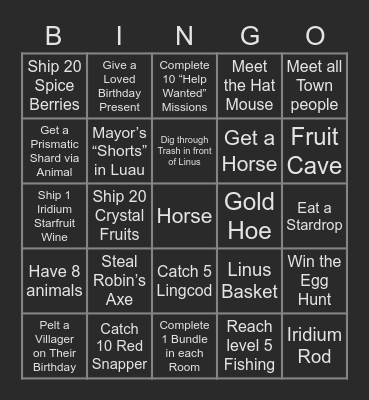 Stardew Valley Randomized Bingo Card