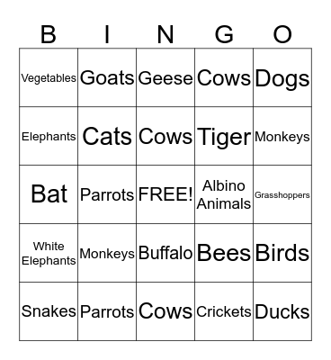 Animals in Cultures Bingo Card