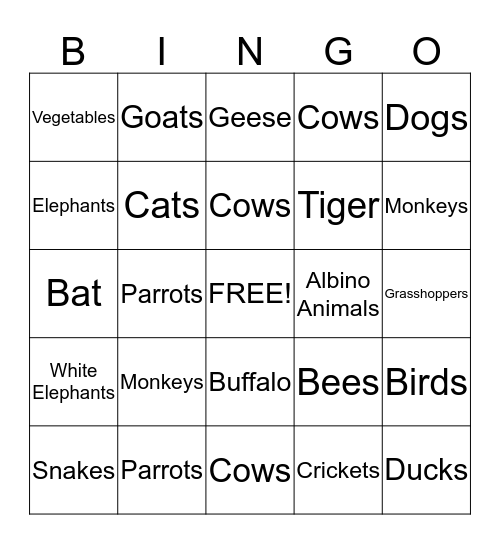 Animals in Cultures Bingo Card
