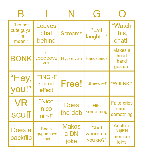 300K Full Body VR Celebration Bingo Card