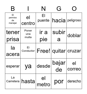 Spanish Bingo Card