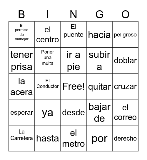 Spanish Bingo Card