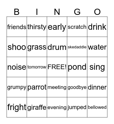 Poggy Frog And The Cows Vocabulary Bingo Card