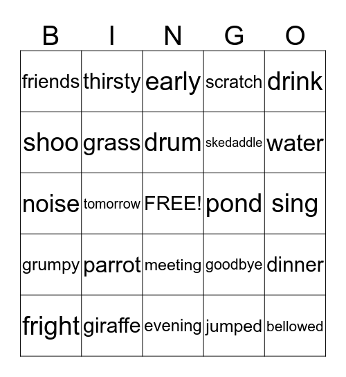 Poggy Frog And The Cows Vocabulary Bingo Card