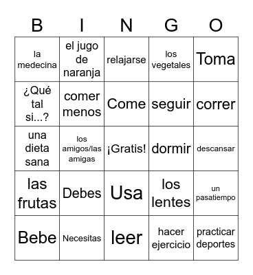 Consejos para la buena salud Bingo Card