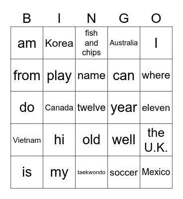 1. Where are you from Bingo Card