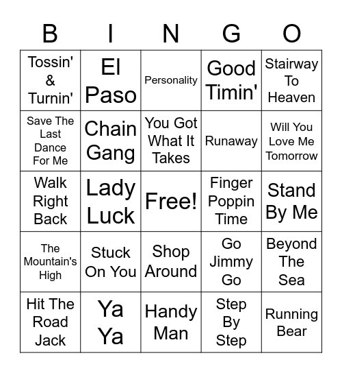 Early 60's Bingo Card