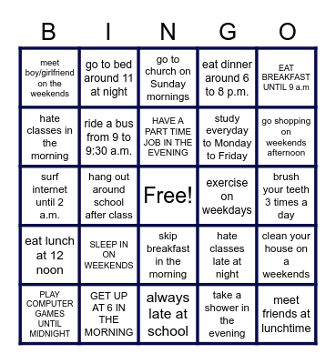 TIME BINGO Card