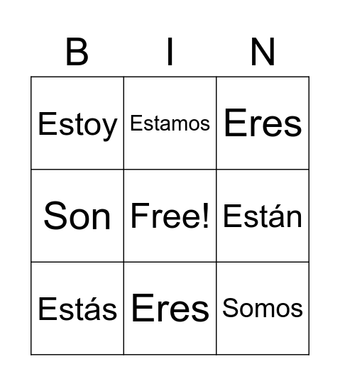 Ser vs. Estar Bingo Card
