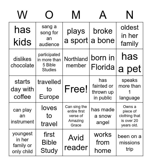 Getting to know you! Bingo Card