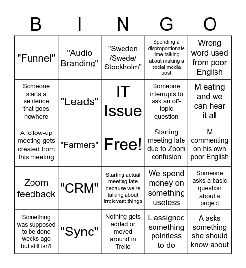 Tuesdays Bingo Card