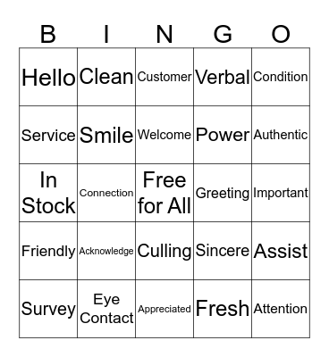 Friendly and Fresh Bingo Card