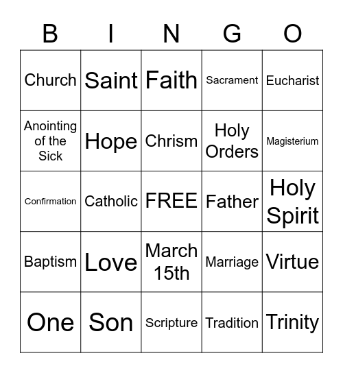 Confirmation Bingo Card