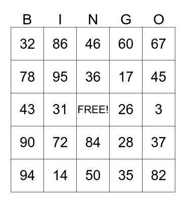 Number Bingo!! Bingo Card
