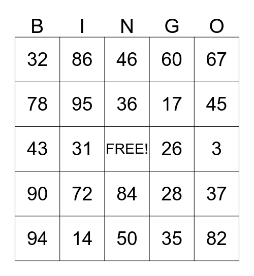 Number Bingo!! Bingo Card