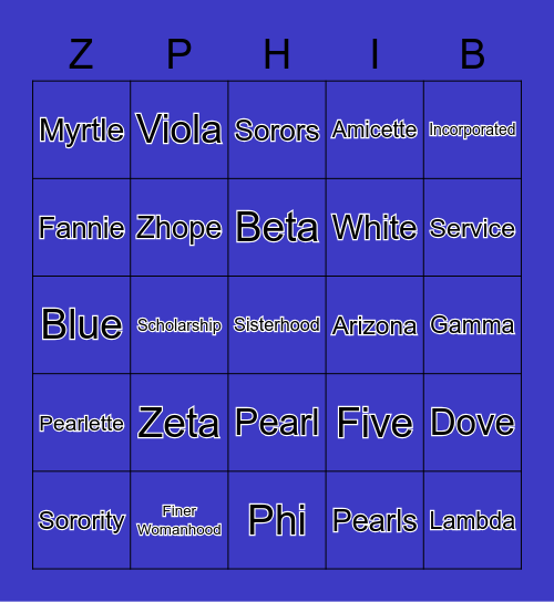 Zeta Bingo Card