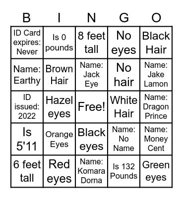 Character Bingo Card