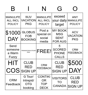 Flight Centre Conestoga Aug BINGO Card