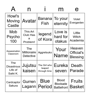 Anime Club Bingo (version a) Bingo Card