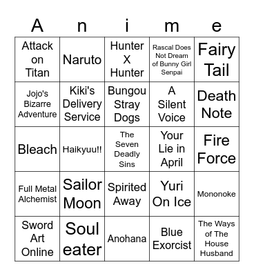Anime Club Bingo (version b) Bingo Card