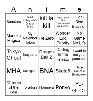 Anime Club Bingo (version c) Bingo Card