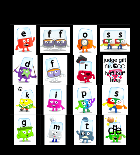 Alphablocks Phase 2 Bingo Card