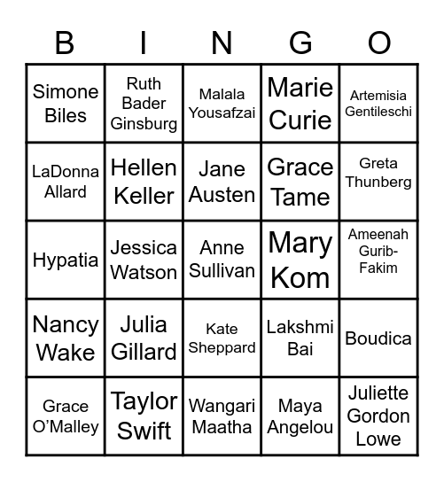 Inspirational Women Bingo Card