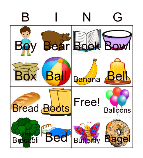 Letter B Bingo Card