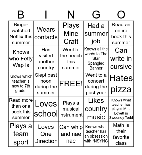 BINGO Meet & Greet Bingo Card