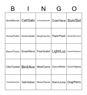 Spanish Bingo Card