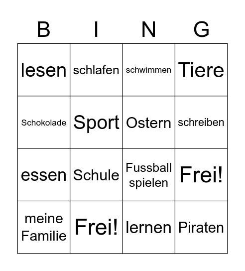 Ich mag Bingo Card