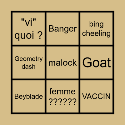 Bingo Golem Bingo Card
