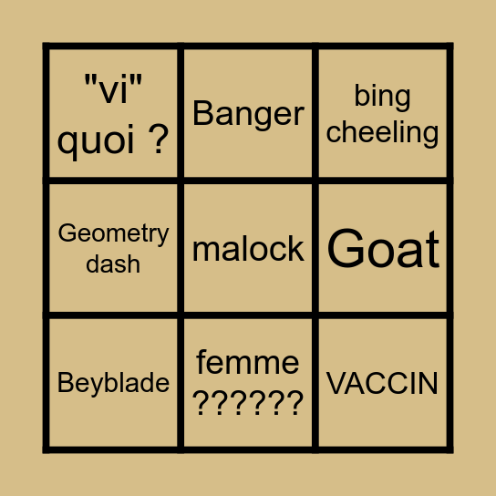 Bingo Golem Bingo Card