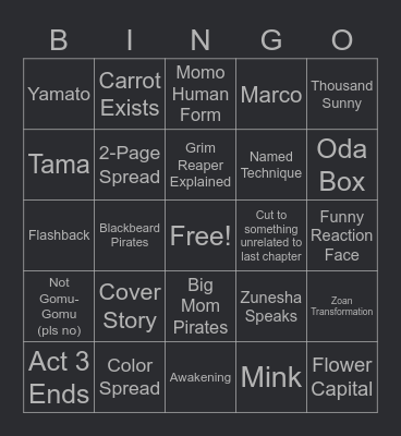 One Piece Chapter 1044 Bingo Card