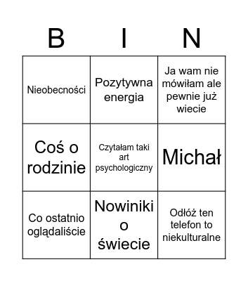 Jaro Bingo Card