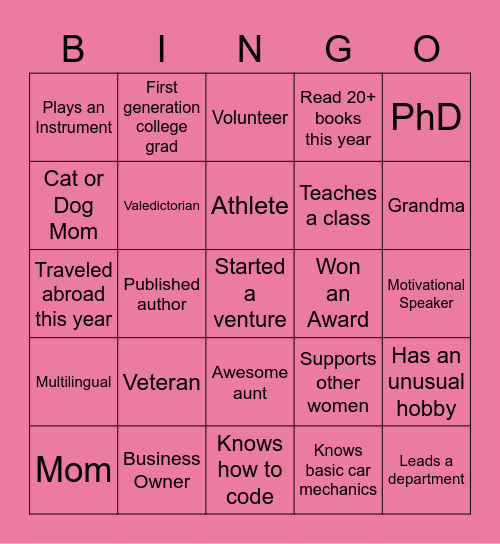 International Women's Day Bingo Card