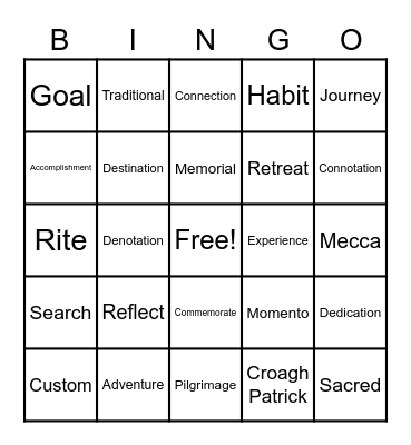 Experiences - Pilgrimage Bingo Card