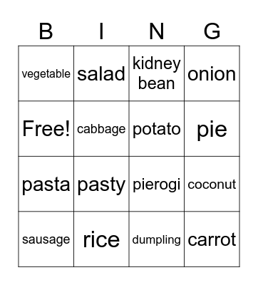 Food Bingo Card