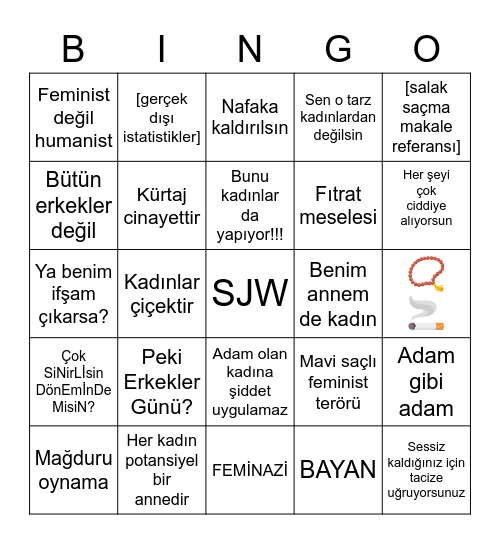 ERKEK OĞLU ERKEK BİNGO Bingo Card
