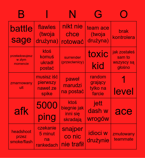 valorant bingo skały Bingo Card