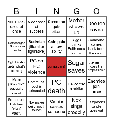 United States of the Dead Finale Bingo Card