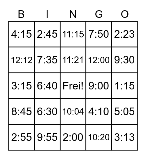 Wie viel Uhr ist es? Bingo Card