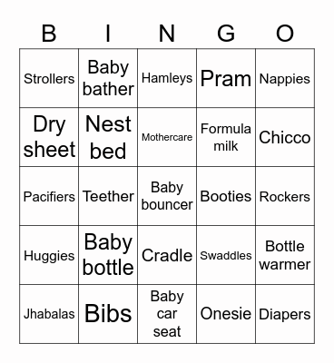 Baby shower Bingo Card